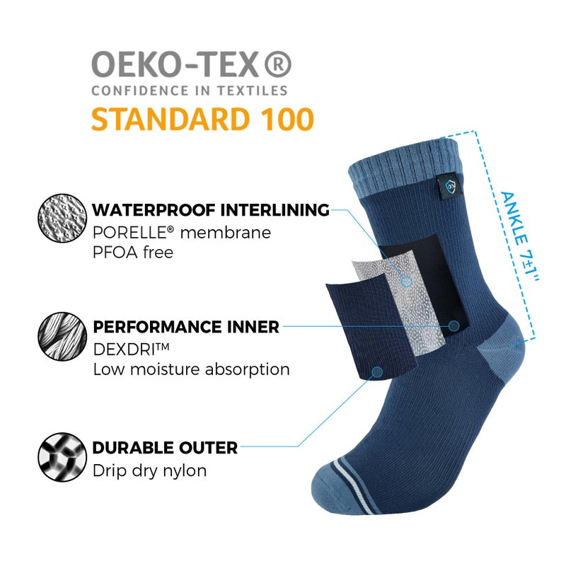DexShell Waterproof Everyday Socks for Men & Women â€“ Breathable Quarter Crew Socks for Walking, Commuting & All-Weather Comfort â€“ BWT Blue, Large - Image 3